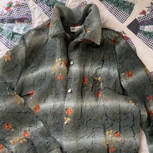 Vintage Betsy Johnson Olive Green Floral Button-Up Blouse